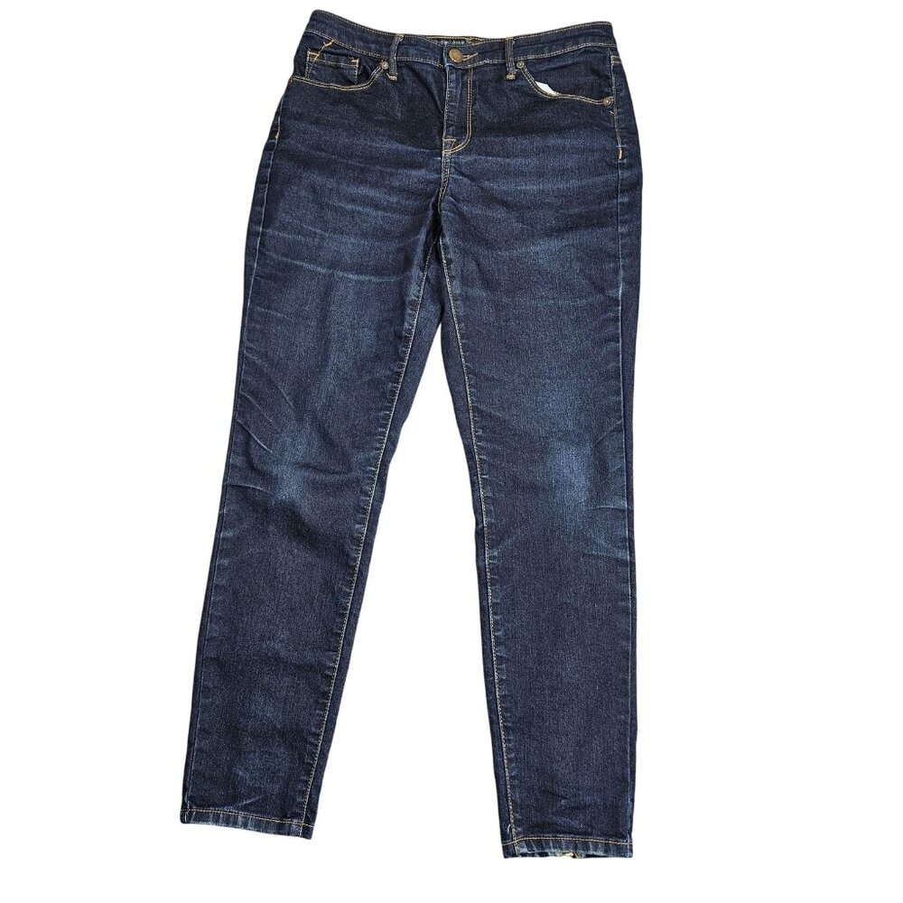 Mossimo High Waist Ankle Skinny Jeans Womens 8 Blue Dark Wash Zip Hem Denim